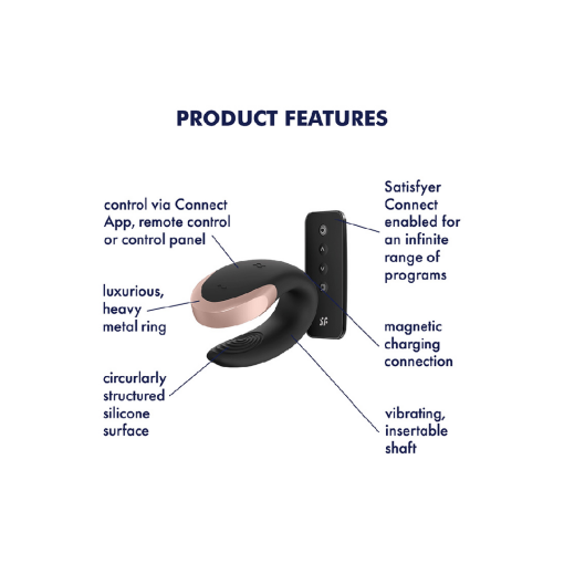 Double Love - Luxe Partner Vibrator - Zwart - Afbeelding 5