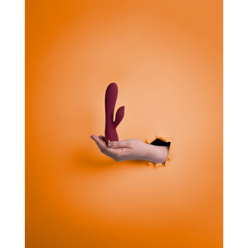 Zachte Siliconen Konijn Vibrator - Donker Kers - Afbeelding 7